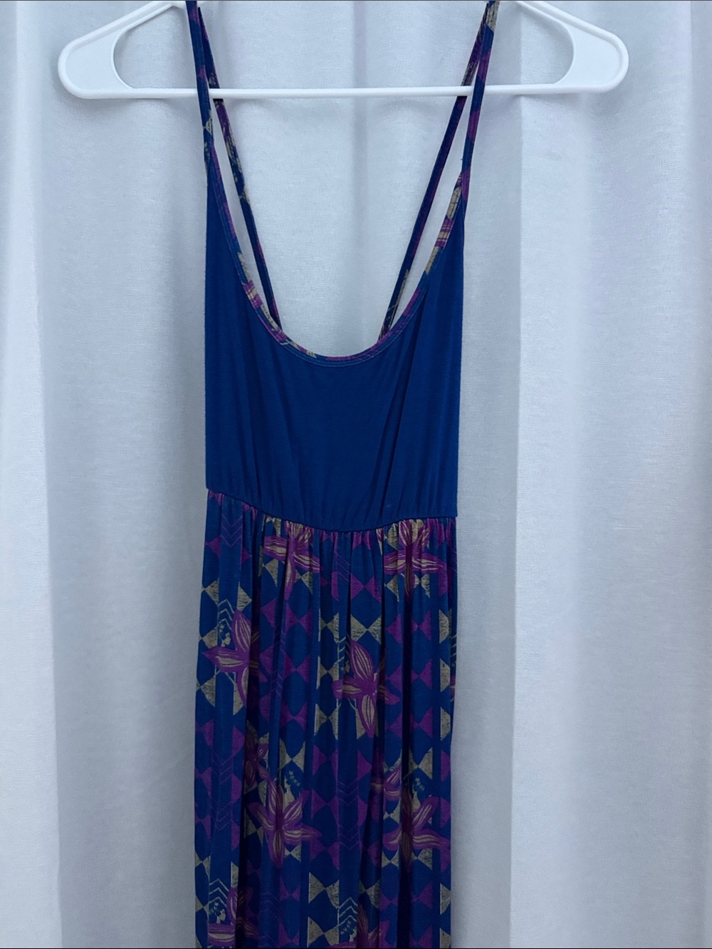 Hinano Tahiti Blue Floral & Tapa print Maxi Dress with Tie Back Straps